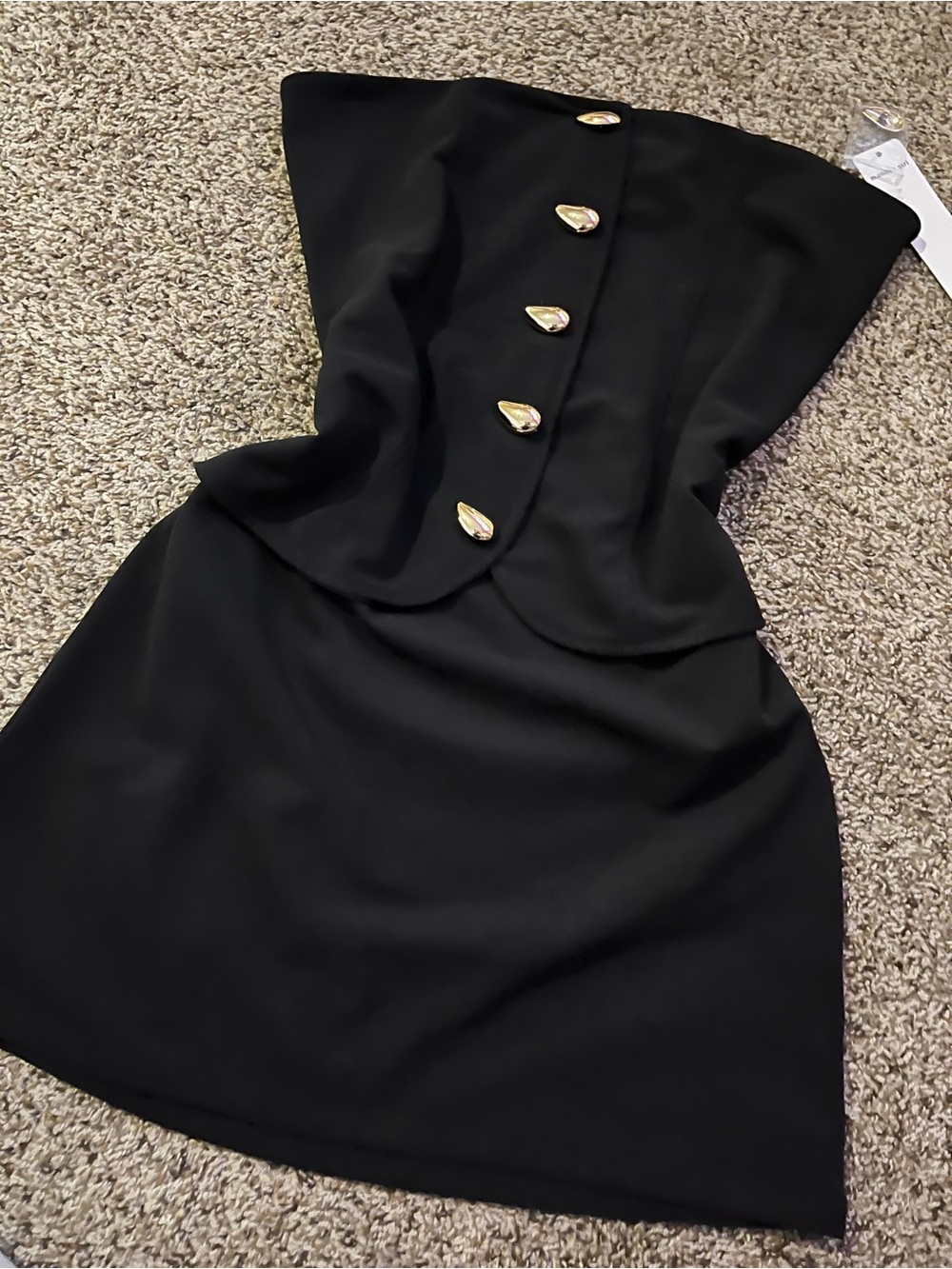 Madden Girl Black Strapless Peplum Dress with Gold Buttons